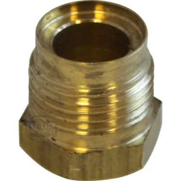 The Ponte Vecchio Brass Fitting Steam Tap is a hexagonal base, cylindrical adapter with internal and external threads—perfect for connecting pipes or fittings in steam tap assemblies or Ponte Vecchio espresso machines. © 2025 1st-line.com