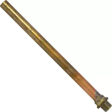 The Ponte Vecchio Copper Draft Tube for Export Only features a smooth cylindrical metal rod with a threaded end, shown against a white background, and is ideal for use as a copper draft tube component. © 2025 1st-line.com