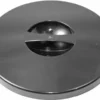 The Quamar 160149 Bean Hopper Lid is a round, black lid with a central raised dome and a horizontal bar across the middle, offering a sleek, minimalist look. © 2025 1st-line.com
