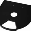 The Rancilio 38123030 Bottom Doser Cover is a black, semi-circular plastic part with a central round hole, two smaller upper holes, and an indented flat bottom edge with two cutouts. © 2025 1st-line.com
