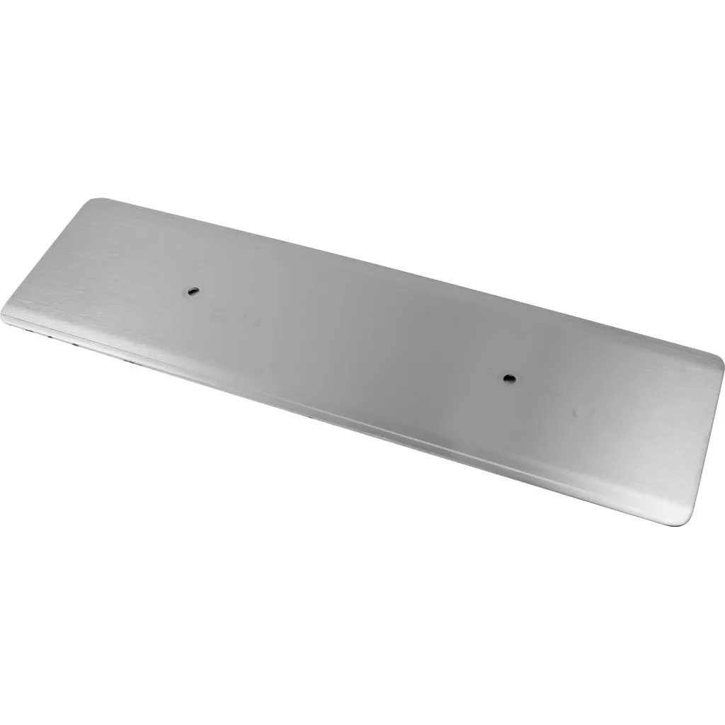 The VBM CARRCFRODOM43 Super Drip Tray Front Panel features a rectangular, brushed metal design with rounded corners and two central holes—perfect as a stylish blank cover or push plate accessory for your VBM Super Drip Tray. © 2025 1st-line.com