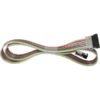 The VBM ELETCCAV8V600 Push Button Cable is a flat, multicolored cable with black connectors on both ends, shown coiled in a loose figure-eight shape on a white background—perfect for electronic models. © 2025 1st-line.com