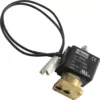 The VBM ELETELE3VCAB 3 Way Solenoid Valve with Coil features a black coil, two wires, a brass valve body, voltage and certification labels, and a white connector. © 2025 1st-line.com
