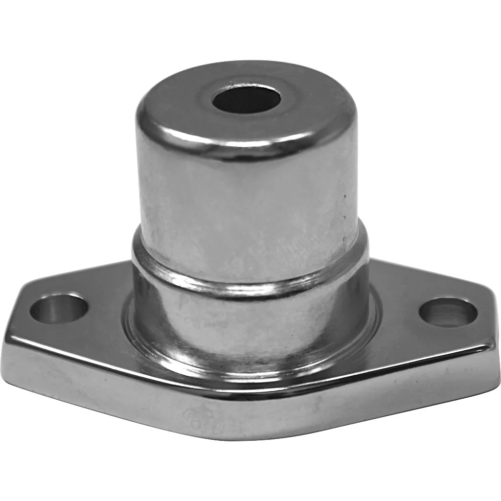 The VBM RACCCACOGR Grouphead Lock Control is a metal bracket with a cylindrical center, round top hole, and two screw holes on a flat oval base—designed for compatibility with VBM espresso machines. © 2025 1st-line.com