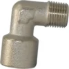The VBM RACCGOMF458 1/8Fx1/8M Elbow Fitting is a metallic right-angle connector with a threaded male end and smooth female end, ideal for plumbing applications. © 2025 1st-line.com