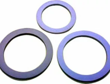 Three flat, circular metal washers of varying sizes, designed for the Brasil 10-1 Cup Moka Pot Gasket Replacement, are arranged on a white background. © 2025 1st-line.com