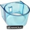 Transparent blue Rancilio 10700225 Doser/Tank for Rocky espresso machines, shown angled with the Rancilio logo on the lower front. © 2025 1st-line.com