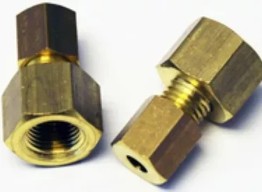 Two brass hexagonal Ascaso I..175 Boiler Fittings for Non-Professional Boilers with 4 holes are shown on a white background—one lying down to display the internal thread, the other upright and partially screwed together. © 2025 1st-line.com