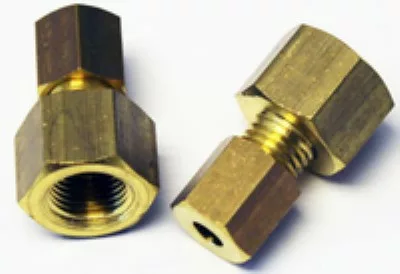 Two brass hexagonal Ascaso I..175 Boiler Fittings for Non-Professional Boilers with 4 holes are shown on a white background—one lying down to display the internal thread, the other upright and partially screwed together. © 2025 1st-line.com