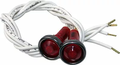 Two Mazzer S000LAA07 Red Lights with attached white wires ending in exposed metal tips, coiled together on a plain background. © 2025 1st-line.com