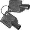 Two silver metal tubular keys with textured rectangular heads, engraved 104 and attached to a small keyring, are Elektra 00386035 Keys for Programming Doses—designed for those who value secure, precise engineering. © 2025 1st-line.com