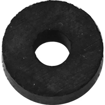 Viewed from above against a white background, the Bezzera 5496042 Steam/Hot Water Valve Gasket is a black, round, flat washer with a central hole. © 2025 1st-line.com