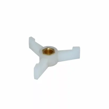 White plastic Ascaso MI..43 Pawl for Doser, fits I-1D and I-2D models, features three arms and a brass center hub; shown on a plain white background. © 2025 1st-line.com