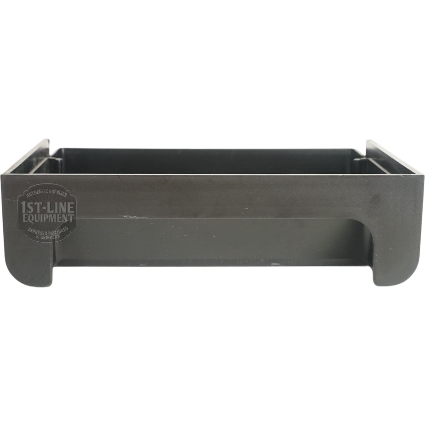 The Lelit MC051 Plastic Drip Tray is a black rectangular tray with raised sides and a front cutout, ideal for holding items or organizing equipment. © 2025 1st-line.com