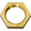 A top view of the Lelit CV103 Steam/Water Valve Nut, a brass hexagonal fitting with a threaded center and gold metallic finish, displayed against a white background. © 2025 1st-line.com