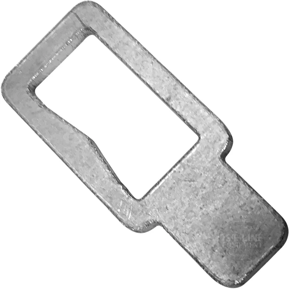 The Eureka 2580.0090 Block Slide is a flat, rectangular silver metal tool with a large rectangular cutout and a short, solid handle at one end. © 2025 1st-line.com