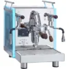 The Bezzera Matrix MN V2 Dual Boiler Espresso Machine features a stainless steel body, blue LED side panels, wooden handles, steam wands, a digital display, and is labeled Matrix and Milano Italy on the front. © 2025 1st-line.com