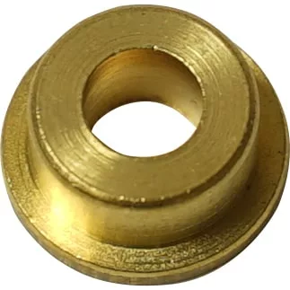 A close-up of a small, round, gold-colored VBM RIDUZIONED5 5mm Restrictor bushing with a central hole and flanged edge, viewed from above. © 2025 1st-line.com