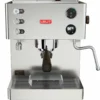Front view of the Lelit Elizabeth V3 Dual Boiler Espresso Machine featuring buttons, a pressure gauge, temperature display, portafilter handle, steam wand, and drip tray. © 2025 1st-line.com