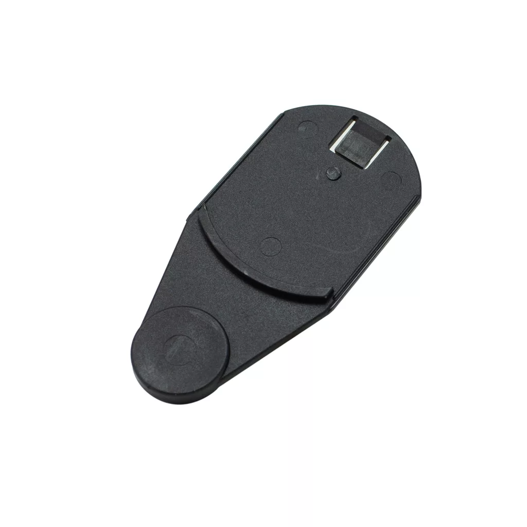 The ECM G1014 Bean Hopper Lock Slide is a black plastic separator tool with a circular tab and small rectangular metal part, designed for safely separating microscope slides. © 2025 1st-line.com