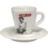 The Lelit PL300 Espresso Cup & Saucer is a white ceramic set with a black-and-white image of a person and the red LELIT logo, perfectly designed to match your Lelit PL300 experience. © 2025 1st-line.com