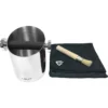 The Lelit PLA360S Knock Box set includes a knock box with a black bar, a wooden-handled cleaning brush, and two black cloth wipes with the white Lelit logo, all arranged side by side. © 2025 1st-line.com