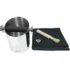The Lelit PLA360S Knock Box set includes a knock box with a black bar, a wooden-handled cleaning brush, and two black cloth wipes with the white Lelit logo, all arranged side by side. © 2025 1st-line.com