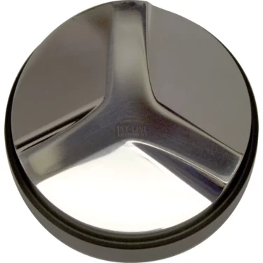 The Lelit PLA472A 57.35mm Pre-tamp Coffee Leveler features a shiny metallic finish, a smooth surface, and three spokes, as seen from above. © 2025 1st-line.com