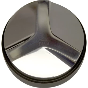 The Lelit PLA482A 58.55 mm Pre-tamp Coffee Leveler is a shiny, round metal tool with three raised triangular sections forming a three-spoke design; it fits 58.55 mm portafilters. © 2025 1st-line.com