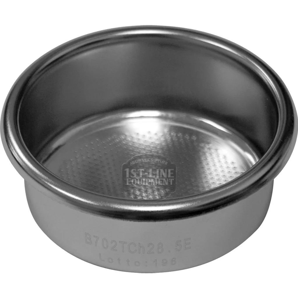 1st-lines Double / 2-Cup Competition Filter Basket is a stainless steel basket with small bottom holes, designed to hold ground coffee during brewing. © 2025 1st-line.com