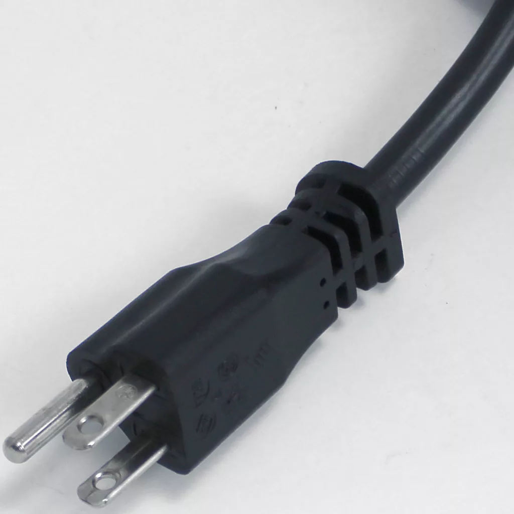 A close-up of a black three-prong power plug, likely from a Lelit PL41TEM espresso machine, with a partially visible cord against a white background. © 2025 1st-line.com