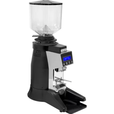 The 1st-line Don Vito Espresso Coffee Grinder has a transparent bean hopper, a stylish stainless steel and black design, and a front digital display for precise grind control. © 2025 1st-line.com