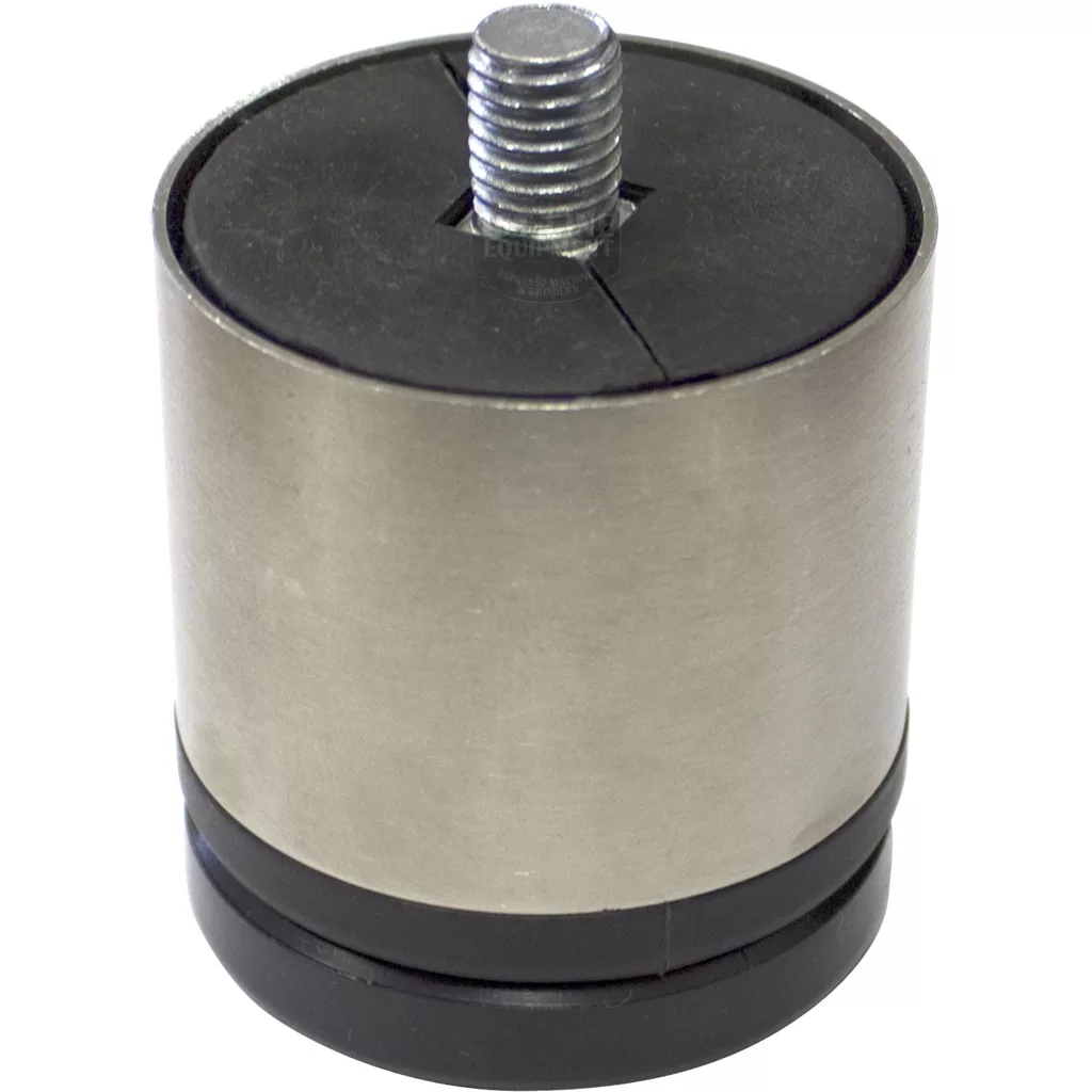 The 1st-line W80005 Modern Adjustable Foot is a cylindrical metal and rubber vibration isolator with a top threaded stud, designed to minimize noise and vibration in machinery or equipment. © 2025 1st-line.com