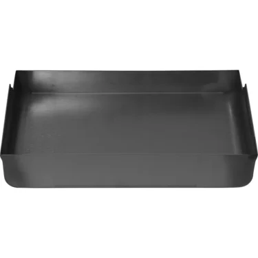 A rectangular, shallow, black metal tray with raised edges on three sides, similar to the Lelit MC726/42 Stainless Steel Water Tray, ideal for organizing papers or small items. © 2025 1st-line.com