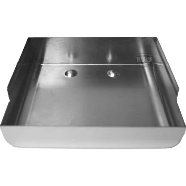 The Lelit MC726 Stainless Steel Drip Tray features raised sides, two round holes in the back panel, and a smooth, reflective surface—ideal as a replacement for your original Lelit drip tray. © 2025 1st-line.com