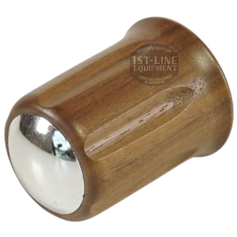 The Faema Compact Walnut Valve Knob features a smooth, cylindrical walnut body and a polished neutral chrome plug—combining classic design with modern function for an elegant touch to your espresso machine. © 2025 1st-line.com