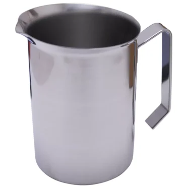The 50 oz Stainless Steel Steaming Pitcher #39 features a straight handle and small spout, displayed on a plain white background. © 2025 1st-line.com