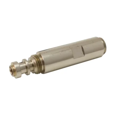 The Ascaso I..68C Steam Valve Extension is a metal hydraulic quick-connect coupler with a cylindrical design and threaded section for attaching hoses or tools, shown on a white background. © 2025 1st-line.com