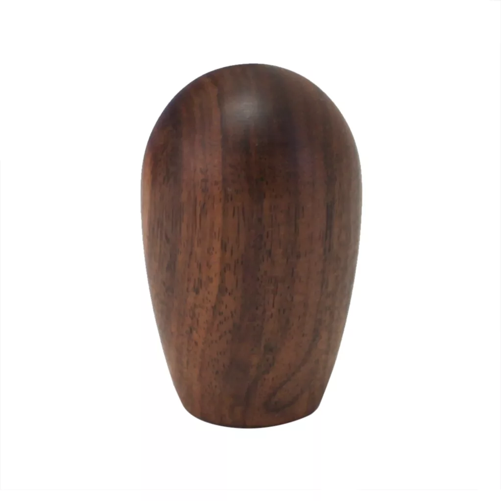 The Bezzera 7372004 Wood Knob features a smooth, oval design and polished dark brown finish, shown upright against a white background. © 2025 1st-line.com