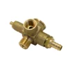 The Bezzera 7433018 Valve Body is a brass plumbing fitting with three hose barbs and one threaded port, shown on a white background. Compatible with Bezzera espresso machines. © 2025 1st-line.com