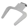 The Eureka 2312.0089 Fixed Portafilter Fork is a metallic, U-shaped clip with flat wide arms and a small rectangular tab on top, designed for Eureka grinders, shown against a white background. © 2025 1st-line.com