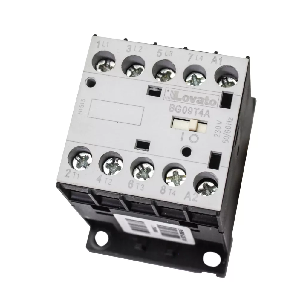 A VBM TELERUTTOREKW230 ten-pole contactor, 20 Amp, with labeled terminals, mounting base, and a gray front panel showing the brand name and specs for 230 Volt operation. © 2025 1st-line.com