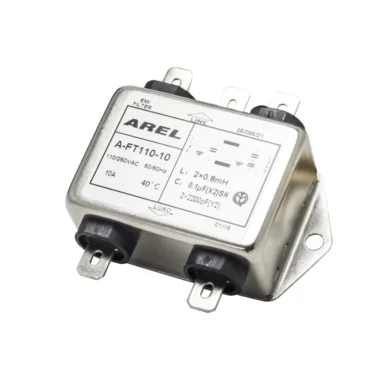 The Bezzera 7663007 Noise Filter is a rectangular metal unit with four terminals, technical specs, and certification logos on top. Commonly used in Bezzera machines, it efficiently suppresses electrical noise. © 2025 1st-line.com