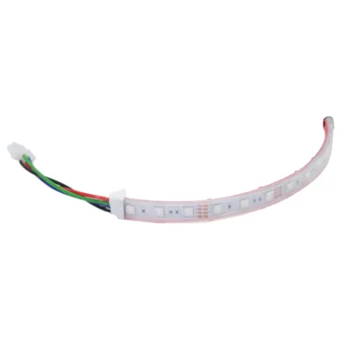 The Bezzera 7663626.01 LED RGB 12V L=200MM is a flexible LED strip with a white connector and four colored wires (red, green, blue, black) at one end, displaying individual LEDs along its 200mm length. © 2025 1st-line.com
