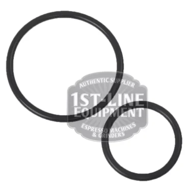 Two black rubber O-rings of different sizes overlap on a white background with a transparent 1st Line Equipment watermark—BWT Gasket Set of 2 for Filter Head, ideal as replacement gaskets and compatible with BWT systems. © 2025 1st-line.com