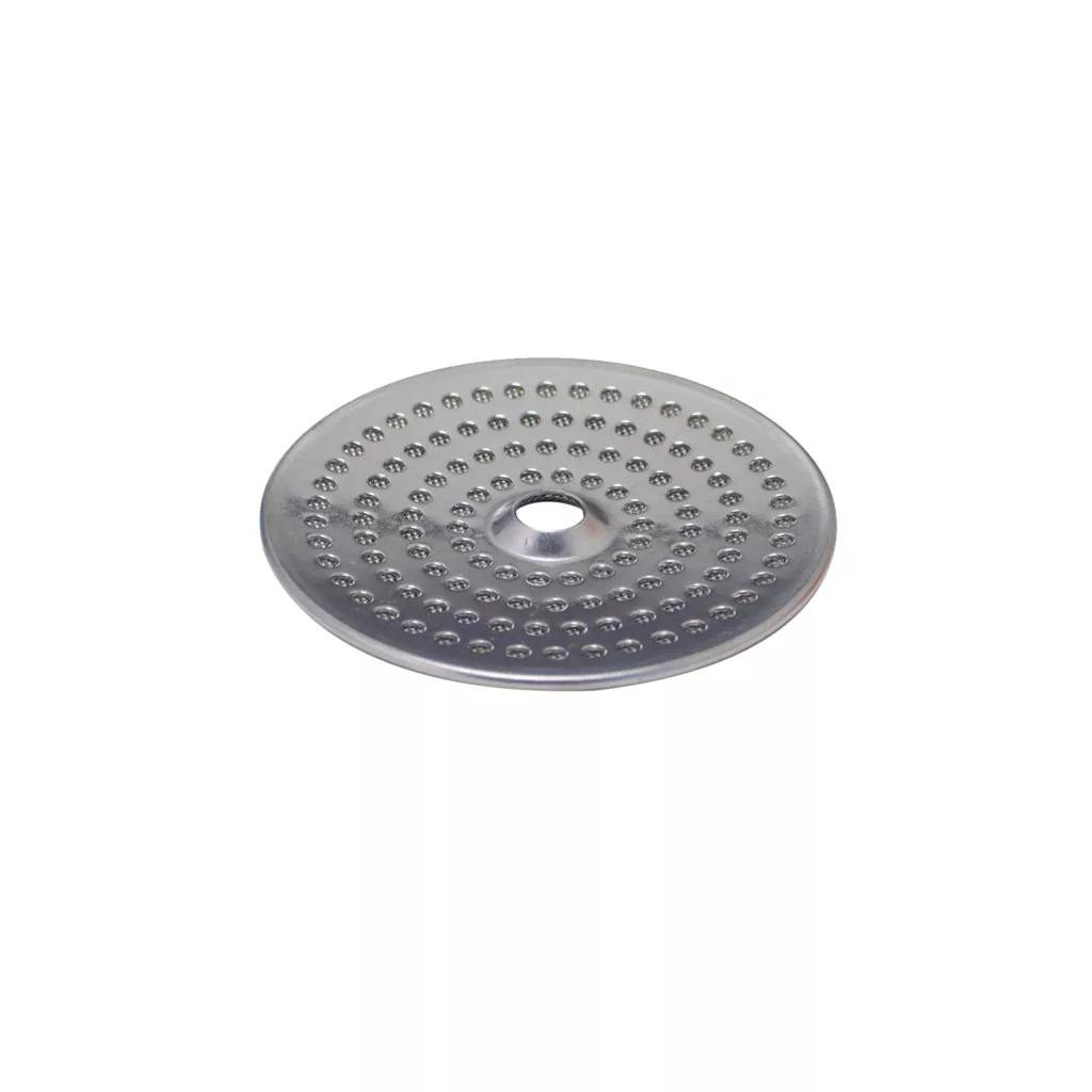 A DISCONTINUED Shower/Dispersion Screen C...32, 52mm diameter for 58mm groupheads, is a round metal disc with a central hole and small raised bumps in circles, shown on a white background. © 2025 1st-line.com