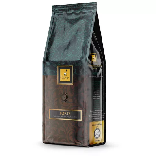 A sealed, upright 2.2 lb bag of DISCONTINUED Filicori Zecchini Forte Whole Beans coffee with an ornate dark design, gold label, small yellow square logo near the top, and a glossy front valve for freshness. © 2025 1st-line.com