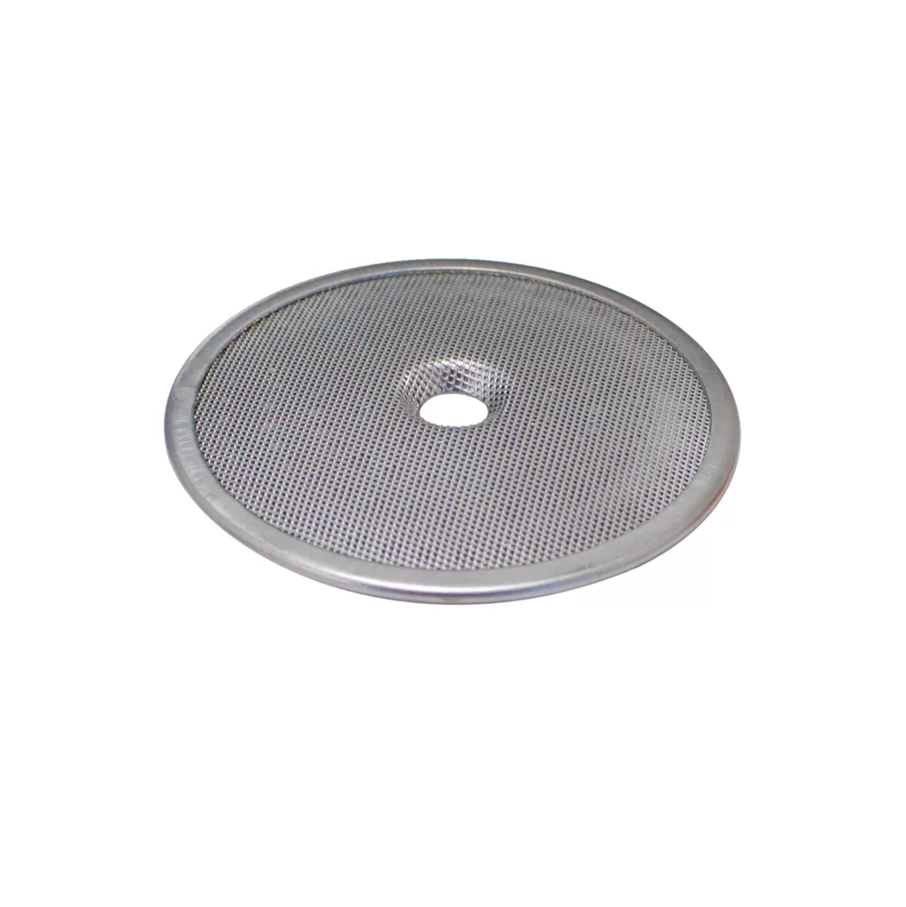 The DISCONTINUED Shower/Dispersion Screen C...32 is a round, flat 52mm metal screen with a small central hole and solid rim, designed for 58mm groupheads, shown against a white background. © 2025 1st-line.com