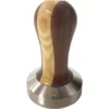 The Lelit PLA481W Bicolor Wood Handle 58.55mm Espresso Coffee Tamper features a polished stainless steel base, two-tone wooden handle, and an engraved triangular logo on the rim—compatible with Lelit PLA481W machines. © 2025 1st-line.com