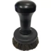 The 1st-line Bristle Brush Edge 58mm Espresso Coffee Tamper features a wide black handle and dense, circular bristles for easy grip and efficient cleaning of espresso tamper bases up to 58mm. © 2025 1st-line.com